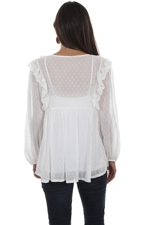 Ladies Romantic Ivory Vintage Inspired Swiss Dot Lace Blouse-HC477