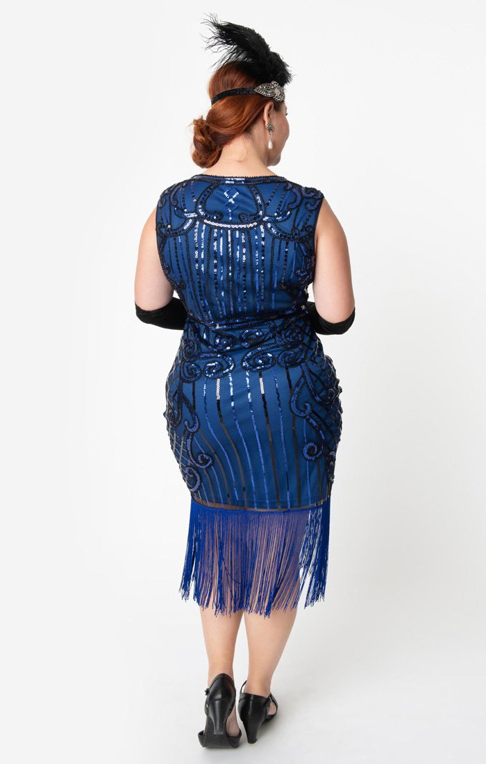 Sapphire Blue 1920's Beaded Flapper Dress-Avignon Sapphire Blue 1920's Beaded Flapper Dress-Avignon