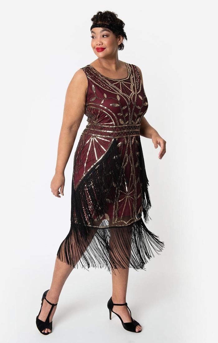 Downton Abbey Burgundy and Gold 1920 Beaded Flapper Dress-Ambroise Downton Abbey Burgundy and Gold 1920 Beaded Flapper Dress-Ambroise