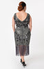 Black Sequin 1920's Vintage Inspired Fringe Flapper Dress-Alix - Blanche's Place