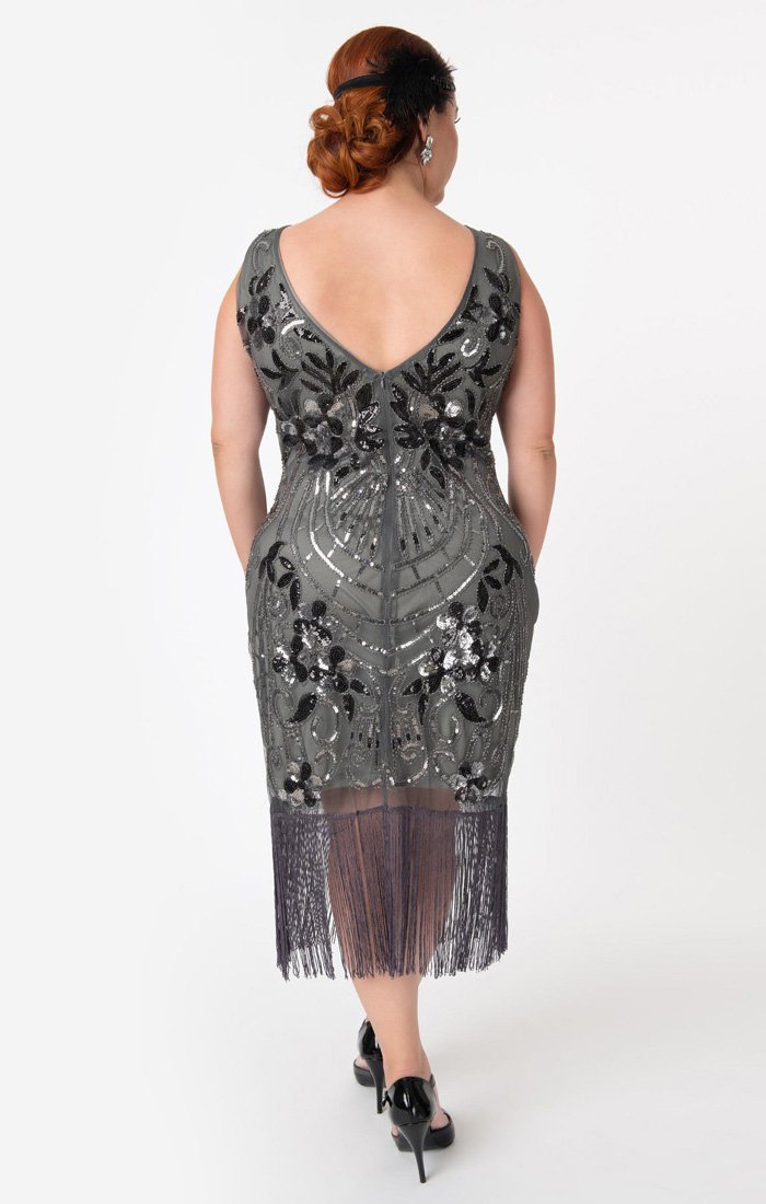 Black Sequin 1920's Vintage Inspired Fringe Flapper Dress-Alix Black Sequin 1920's Vintage Inspired Fringe Flapper Dress-Alix
