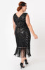 1920s Black and Silver Beaded Flapper Dress With Long Fringe-Dacquoise - Blanche's Place