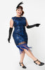 Sapphire Blue 1920's Beaded Flapper Dress-Avignon - Blanche's Place
