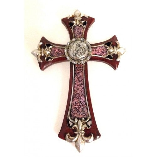 RSD-330 Montana West Western Red Fleur De Lis Cross 11"