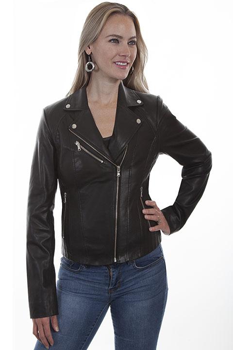 Ladies Scully Black Leather Motorcycle Jacket L1001 - Blanche's Place